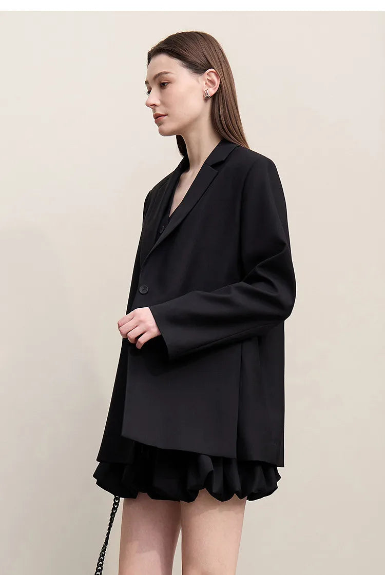 Blazer Women 2026 Autumn New Notched Lapel Padded Shoulder Blazer Embroidery Loose Mid-Length Casual Jacket Women 12641056