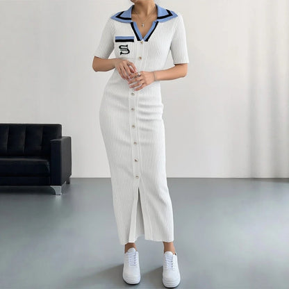 Chic Fashion Sexy Wrap Hips Knitted Long Dress 2026 New Brand Fashion Embroidery Single-breasted Shirt Dress Streetwear