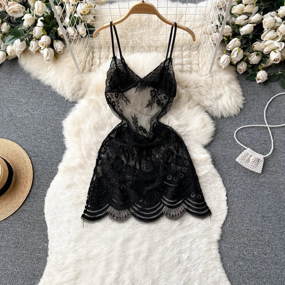Woman Plus Size Sexy V-Neck Strap Dress Lace Trim Slim Short Dress Women Fashion Comfortable Dress Party Hotsweet