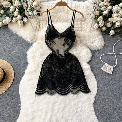 Woman Plus Size Sexy V-Neck Strap Dress Lace Trim Slim Short Dress Women Fashion Comfortable Dress Party Hotsweet
