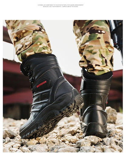 High Quality Men's Brand High-Top Leather Boots Breathable Desert Combat Men's Boots Outdoor Shoes Non-slip Hiking Ankle Boots