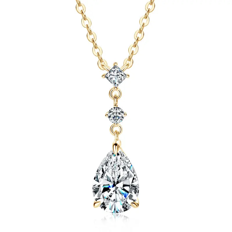2CT Moissanite Waterdrop Pendant Necklaces 925 Sterling Silver Necklace Chain for Women Girl Wedding Fine Jewelry Gift