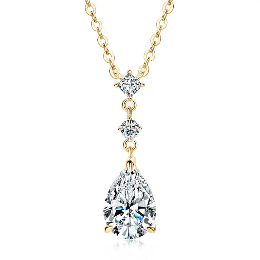 2CT Moissanite Waterdrop Pendant Necklaces 925 Sterling Silver Necklace Chain for Women Girl Wedding Fine Jewelry Gift