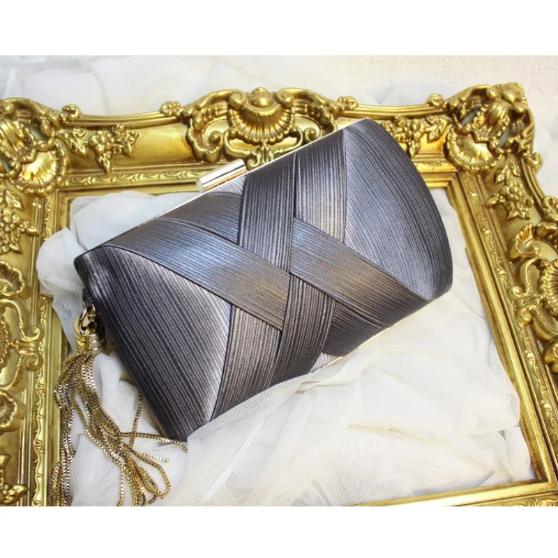 Silky Satin Tassel Banquet Bag, Women Elegant Chain Evening Clutch, Cheongsam Fashion Handbag