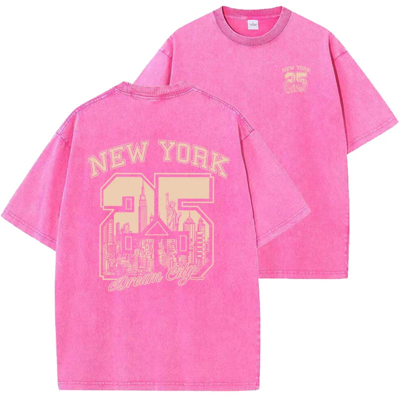 New York City Funny Print  Woman T Shirts Summer Vintage Washed Cotton Breathable Tee Shirt Fashion Casual Home Tshirt