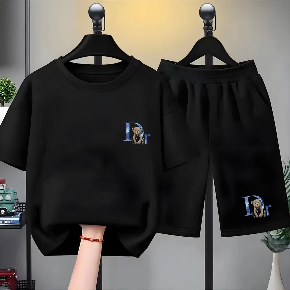 White little bear Children's T-Shirt Kids Age 3-12 boys black girls Outfit Short Sleeve & Shorts Summer Cool Casual brand Set