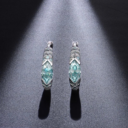4*8MM Horse Eye D Color Blue Green Moissanite Earrings 100% 925 Sterling Silver For Women Top Quality