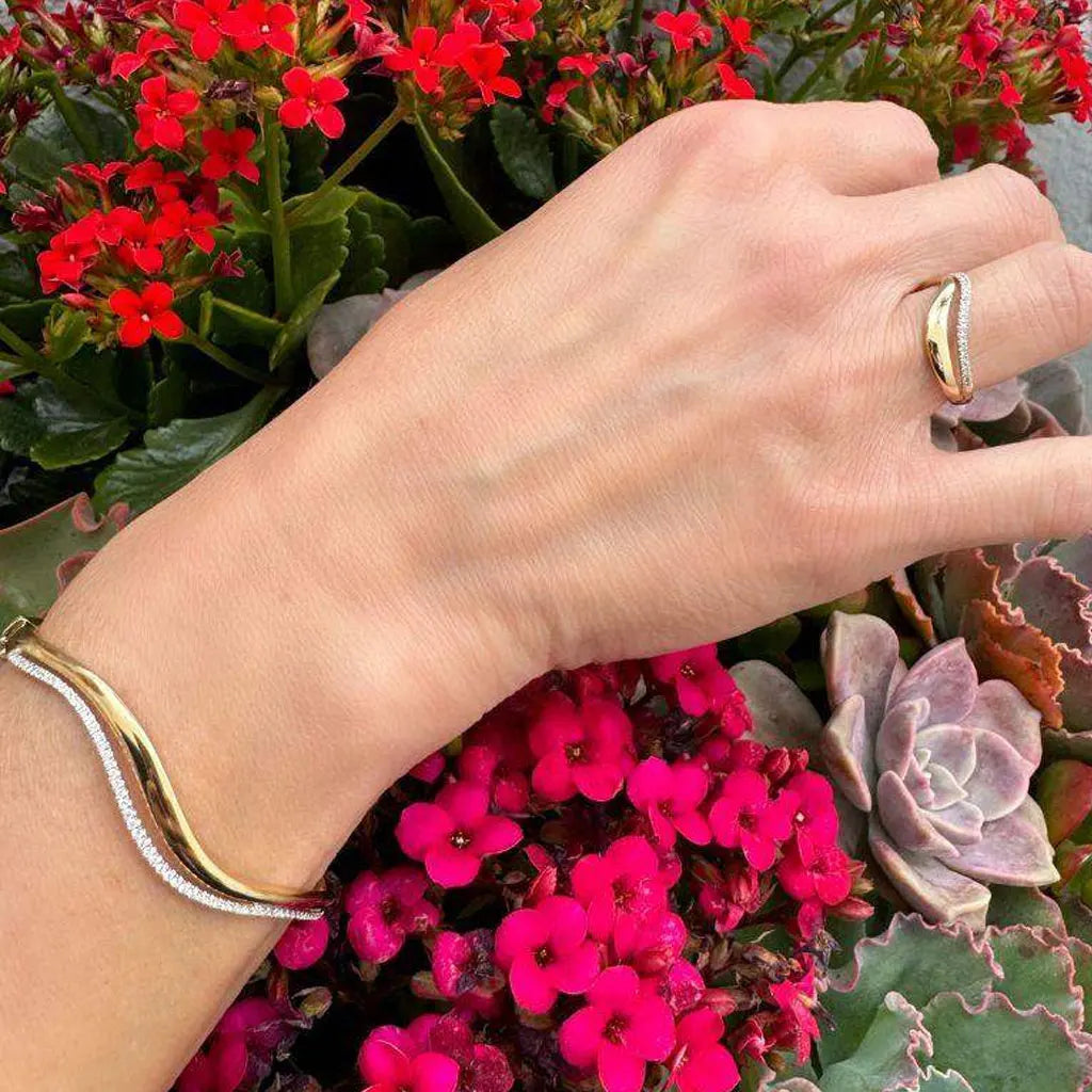 Double Wavy Bangle Bracelets for Women GRA Certified 1.5mm Diamond s925 Sterling Silver Plated 18K Bracelet