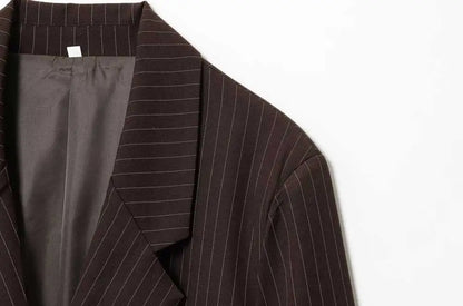 Women's Old Money Style Ovesized Striped Blazer Coat Long Sleeve Front Pockets Chic Oversize Top Female Outerwear