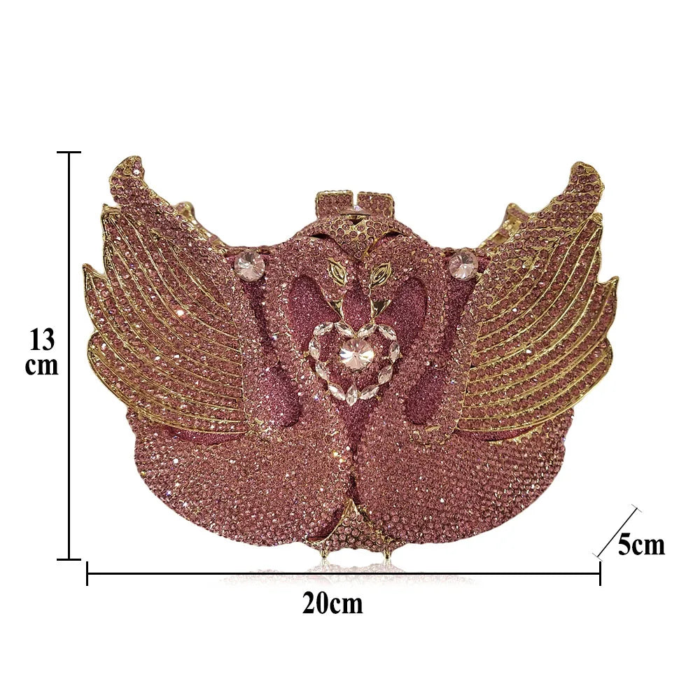 Chain New Product Hot Sale Ladies Purse Crystal Stone Evening Bags Swan Lady Purses Design Swan Clutch Bag