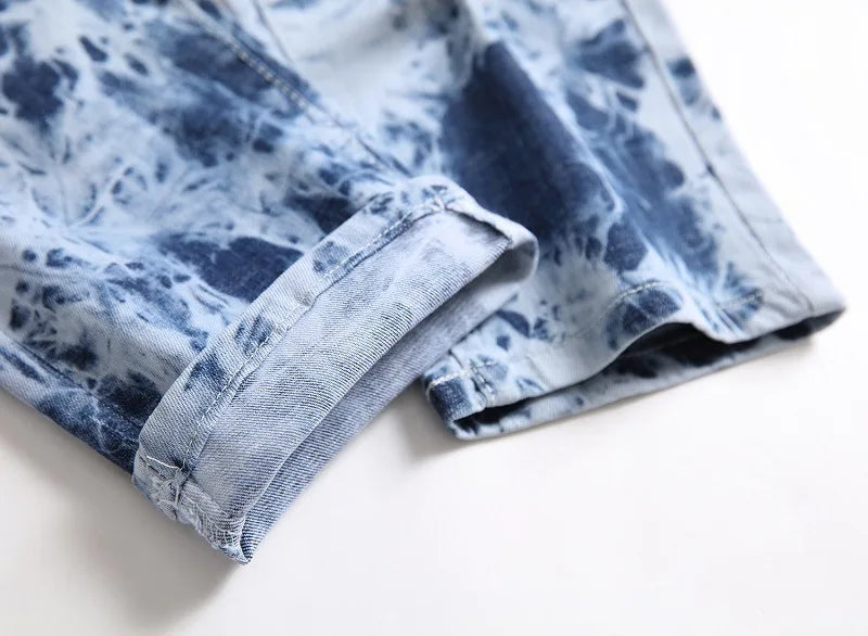 2026 New Men's Yellow Jeans, Blue Stretch Biker Trousers, Broken Hole Jeans, Fashion Popular Men Denim Pants Big Size 29-42