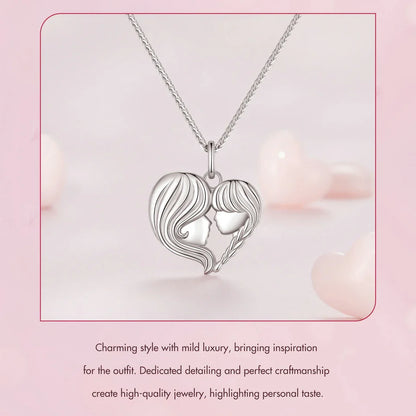 925 Sterling Silver Mother and Daughter Heart Shape Pendant Necklace for Women Birthday Mother's Day Gift Fine Jewelry