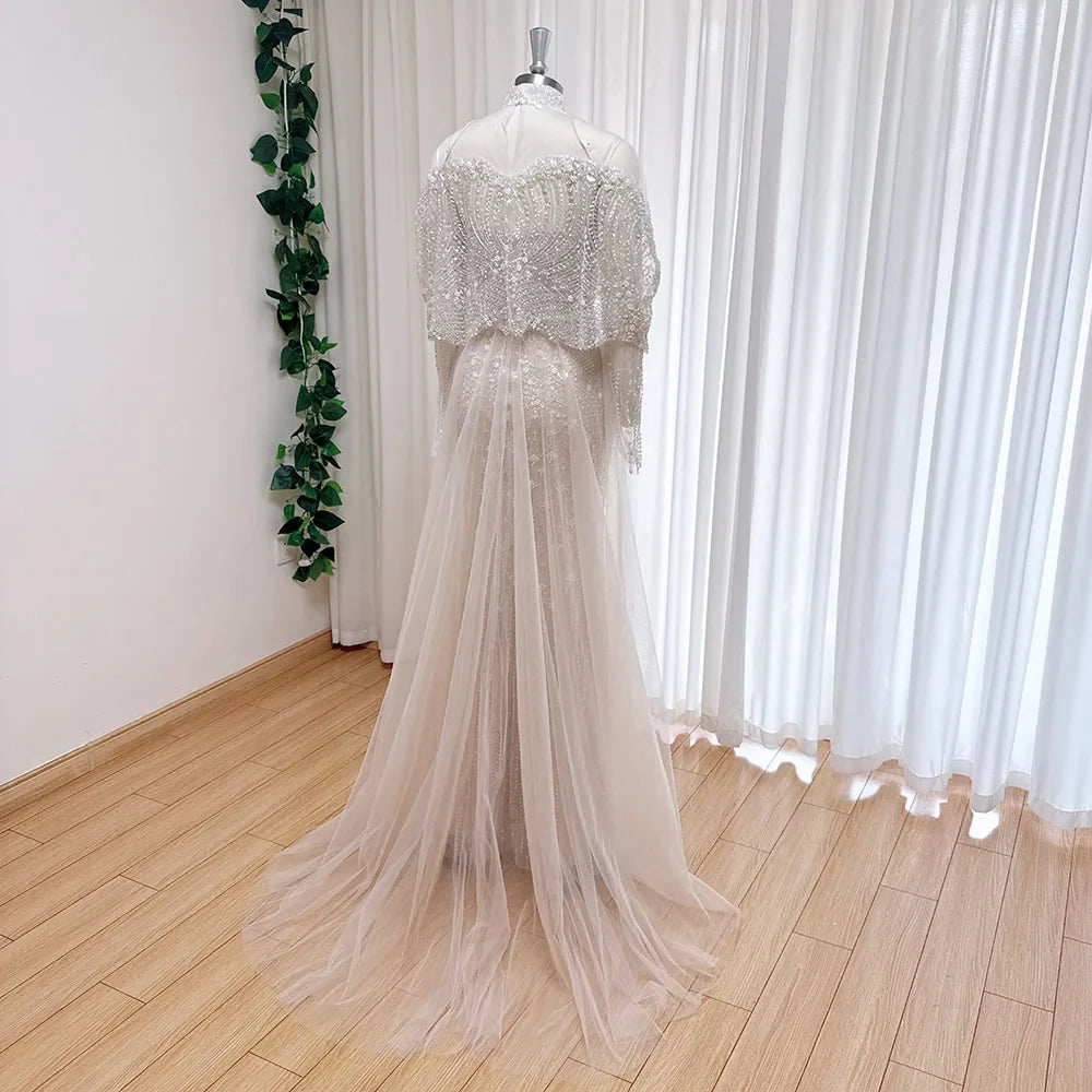 Beaded Mermaid Evening Dress for Women 2026 Elegant High Neck Long Sleeves for Women Wedding Party Gown Customized