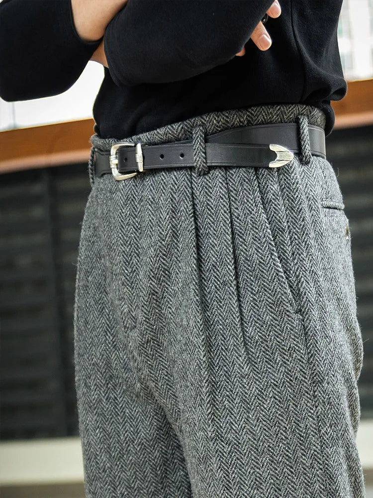 American Vintage Hollywood Waist Wool Tweed Casual Pants Hollywood Classic Loose Straight Leg Pants