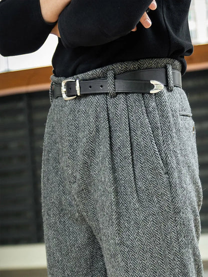 American Vintage Hollywood Waist Wool Tweed Casual Pants Hollywood Classic Loose Straight Leg Pants