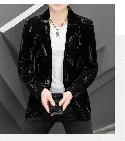 2022 Autumn Men Blazers Luxury Corduroy Casual Slim Suit Jacket Business Social Office Dress Coat Streetwear Jacket Men Clothing