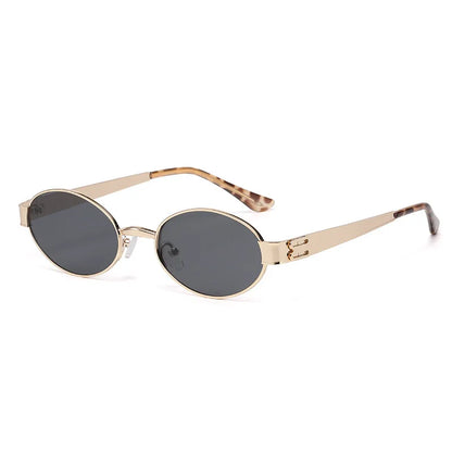 Retro Small Oval Metal Frame Women Sunglasses UV400 Thin Full Rim Men Punk Sun Glasses Vintage Shades Lentes De Sol Mujer