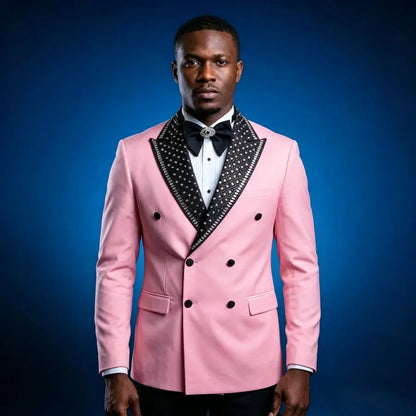 Luxury Beaded Men Suits for Wedding Party Double Breasted Groom Tuxedo for Man Slim Fit Blazer Pants Set 2 Pieces 2026 New
