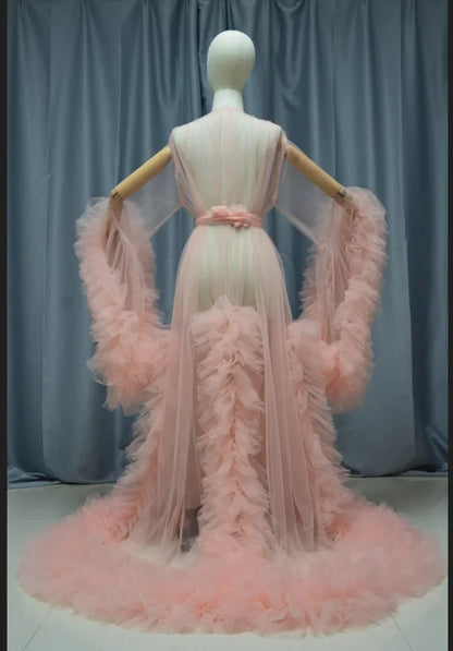 Tulle Robe Perspective Through Long Dressing Gowns Fluffy Maternity Dress Photoshoot Bride's Boudoir Dress Custom Size Color