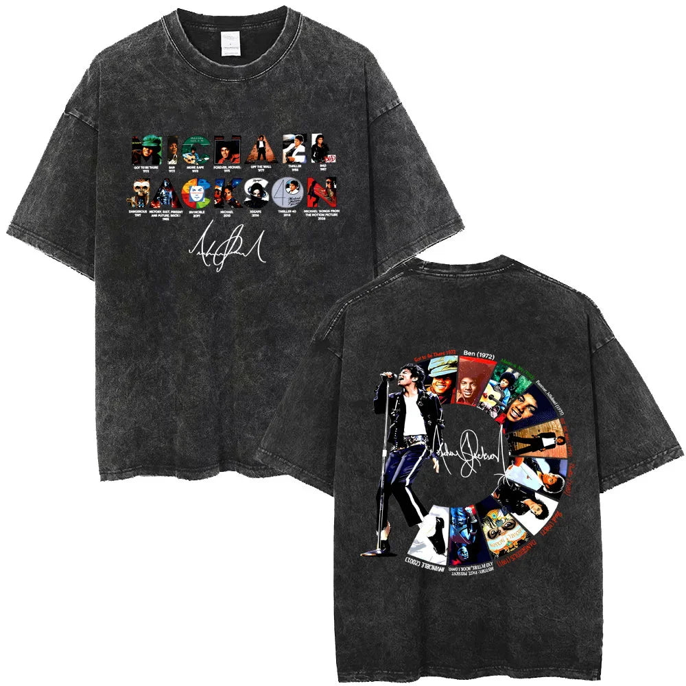 Vintage Washed Michael Jackson King of Pop T-shirt Men Women Retro Gothic Rock T-shirts Men's Punk Oversized T Shirts Streetwear