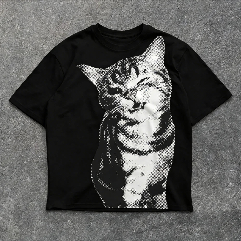 Summer Harajuku Letter Graphic T Shirts Y2k Tops Cat Print Women High Street Oversized T Shirt Streetwear Vintage Tee Clothing