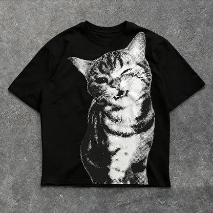 Summer Harajuku Letter Graphic T Shirts Y2k Tops Cat Print Women High Street Oversized T Shirt Streetwear Vintage Tee Clothing