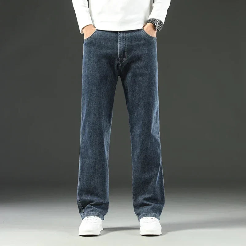 2025 New Autumn and Winter Men's Jeans Loose Comfortable Straight Business Casual Versatile Wide-leg Business Trousers