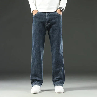 2025 New Autumn and Winter Men's Jeans Loose Comfortable Straight Business Casual Versatile Wide-leg Business Trousers