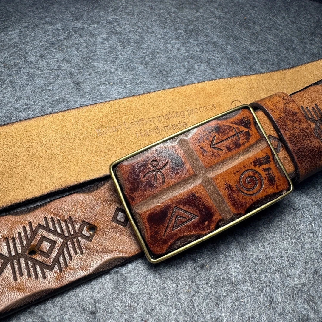Genuine Leather Tough Guy Men's Belt Luxury Designer Strap Thick Cowhide Pure Copper Buckle Lucky Totem Classic Retro Jeans Soft