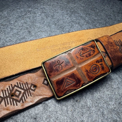 Genuine Leather Tough Guy Men's Belt Luxury Designer Strap Thick Cowhide Pure Copper Buckle Lucky Totem Classic Retro Jeans Soft