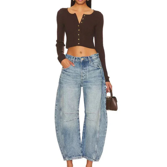 Women's Relaxed-Fit Denim Curved Pants