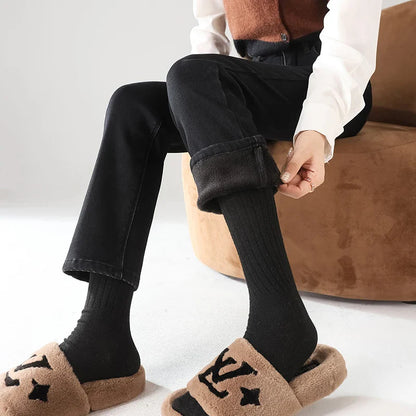Winter Warm Jeans Women's Thickened Soft Comfortable Elastic Denim Pants Fashion Korean Straight Female Velvet Warm Clothing