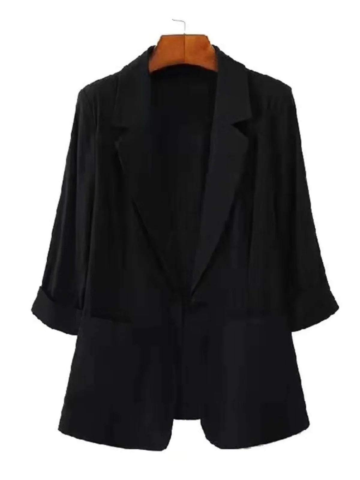 Summer New Sle Women's Linen Suit Jaet Thin Seven-Quarter Sve Drapey Fit Formal Wear Casual Commute Pure Color