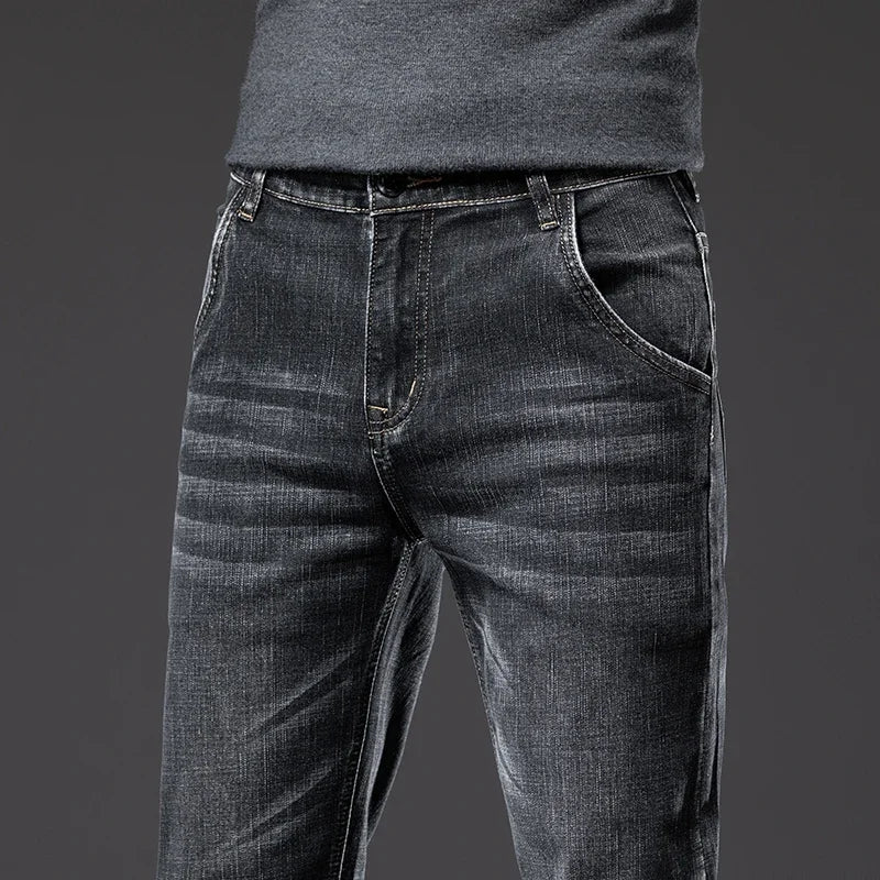 New Men's Slim Straight Elastic Jeans Fashion Business Casual Comfortable Soft Denim Trousers High Quality Mens Designer Clothes