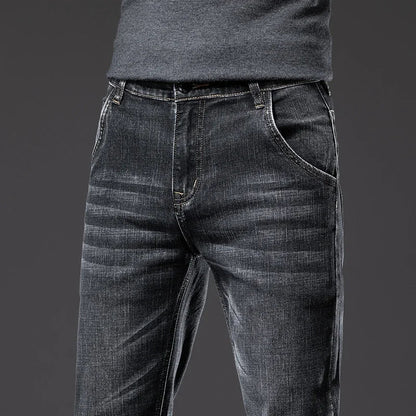 New Men's Slim Straight Elastic Jeans Fashion Business Casual Comfortable Soft Denim Trousers High Quality Mens Designer Clothes
