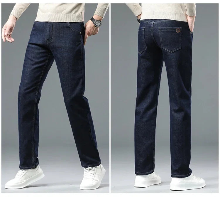 Winter Warm Fleece Jeans Men 2023 Straight Stretch Thick Casual Thermal Denim Pants Male Business Work Trousers New Men Clothing