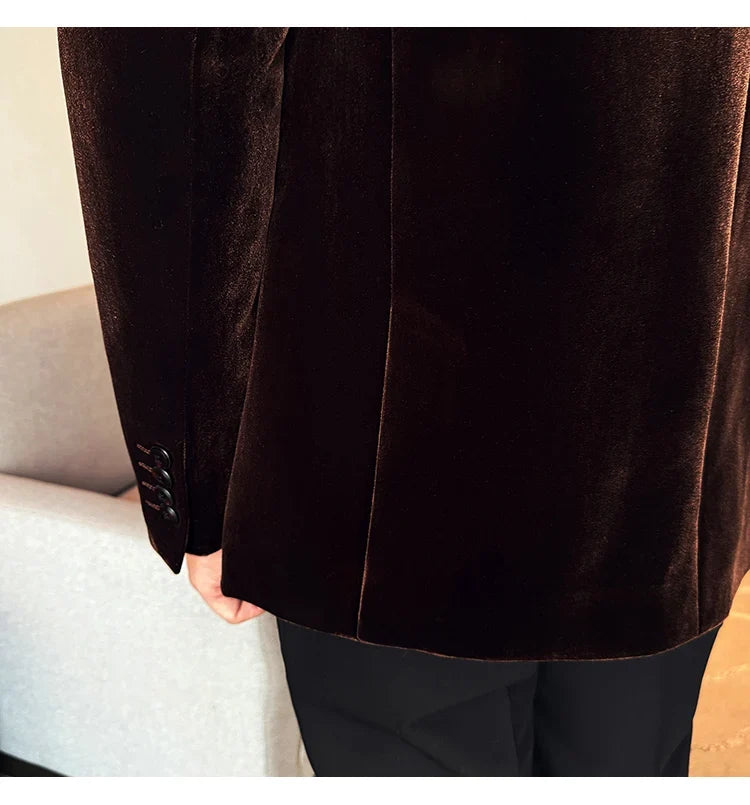 Autumn Winter New Men Mercerized Velvet Slim Fit Suit Coats Fashion Leather Splicing Casual Business Formal Party Tailcoat 4XL-M