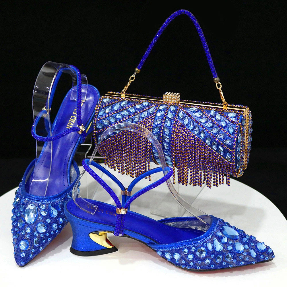 2023 New Italian Design Noble Dual-Purpose Three-Dimensional Bag And Ladies Heel Shoes Shiny Material For Nigeria Wedding Party