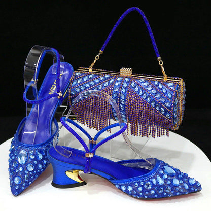 2023 New Italian Design Noble Dual-Purpose Three-Dimensional Bag And Ladies Heel Shoes Shiny Material For Nigeria Wedding Party