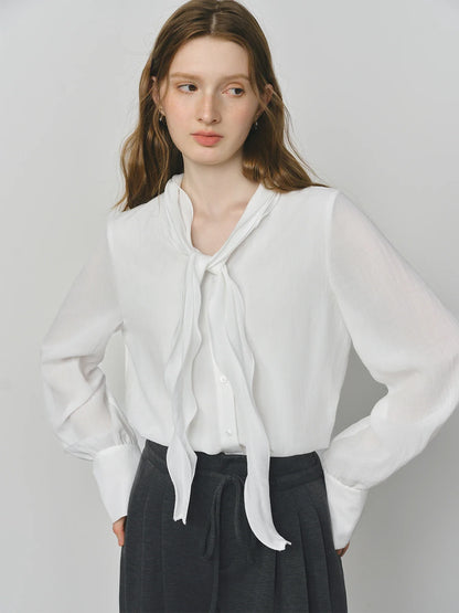 Autumn Elegant Blouse 2025 Asymmetric Flounce Shirt V-Neck Korean Style Chic Design Office Lady Women's Casual Shirt
