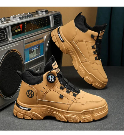 Autumn Men's Sneakers New Breathable Workwear Shoes Trendy Thick Soled Shoes Anti Slip White Casual Skateboard Shoes Ankle Boots