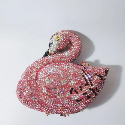 Swan Shaped Crystals Evening Bags New Women Sparkling Rhinestone Metal Clutch Luxury Bridal Purses Wedding Party Handbags