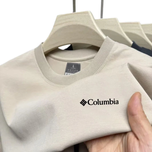 Summer solid color men's simple and luxurious embroidered round neck short sleeve T-shirt top comfort breath for daily commuting