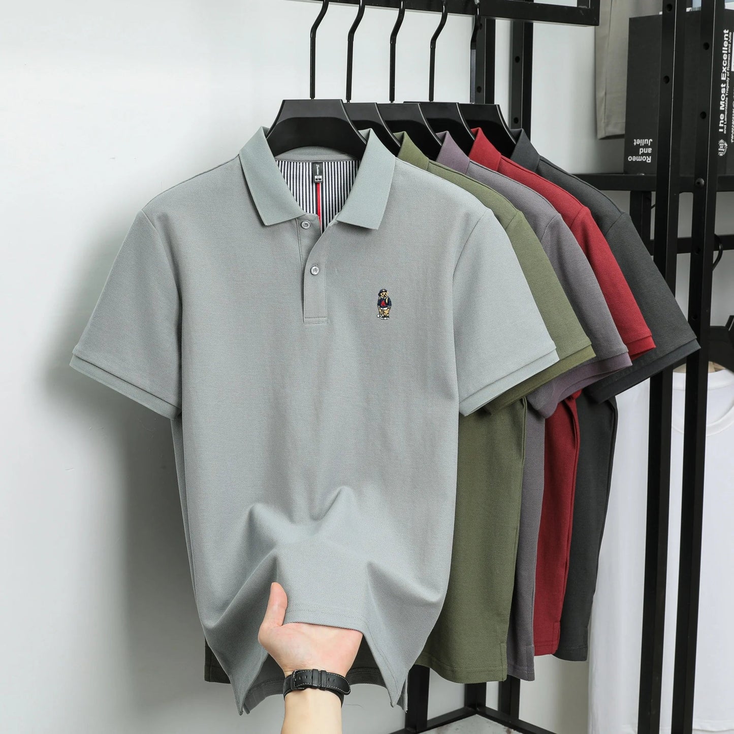 100% cotton high-quality short sleeve men's polo shirt fashion brand cute bear embroidery top Korean casual breathable T-shirt