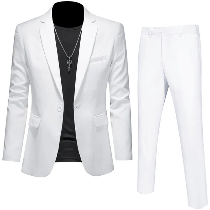 6XL-M (Blazer+Pants) High Quality Business Solid Color Slim Fit Suits 2 Pieces Men's Groom Wedding Social Tuxedos Set 16 Colour