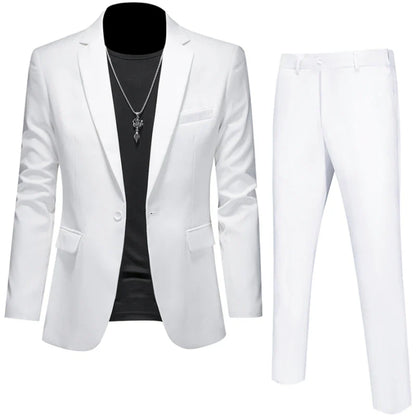 6XL-M (Blazer+Pants) High Quality Business Solid Color Slim Fit Suits 2 Pieces Men's Groom Wedding Social Tuxedos Set 16 Colour