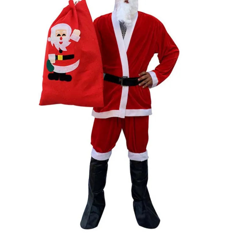 7PC Santa Claus Costume Sets Christmas Party Prom Adult Role Playing New Year Christmas Clothing Adult Character Cosplay Costume