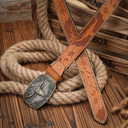 A Casual, Individual and Retro Belt, Western-Style Clothing Accessory, Metal Buckle, PU Belt, Suitable for Both Men and Women