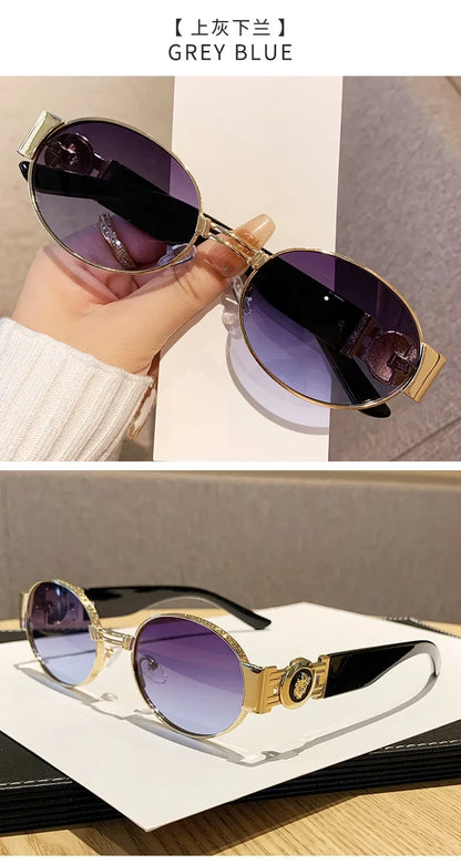 New Vintage Oval Sunglasses Metal Frame Women's Luxury Designery Sun Glasses Shades for Men Oculos UV400  Gafas De Sol Mujer