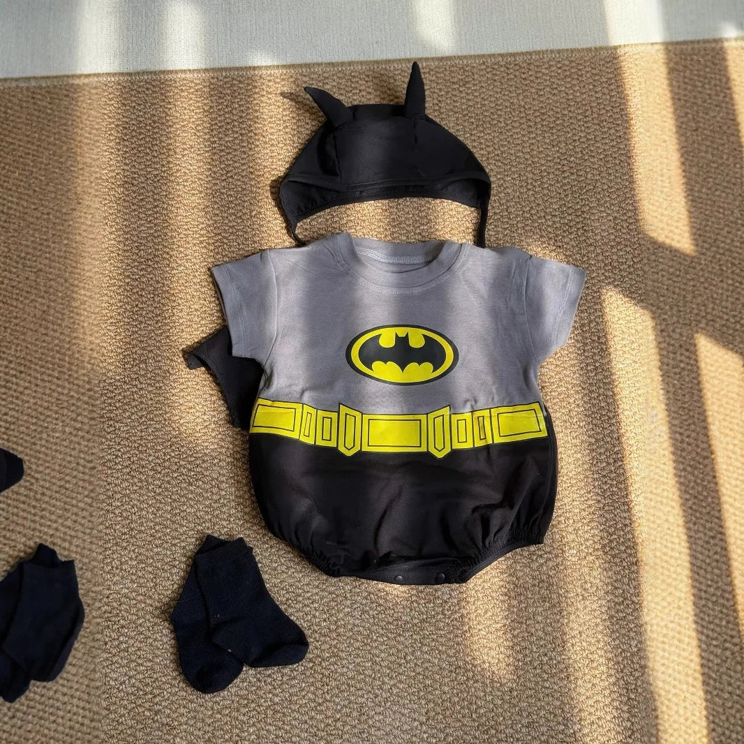 Ins South Korean Super Hero Baby Clothes Set 2025 Summer Onesie Boy Girls Romper Newborn Outfit 100% Cotton with hat